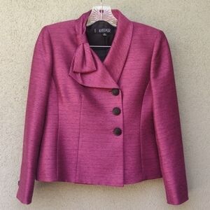 Kasper Pink Asymmetrical Blazer with Draped Bow Collar 4P